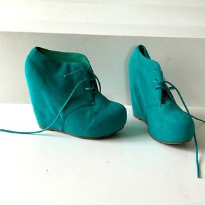 Teal blue retro suede sneaker heels